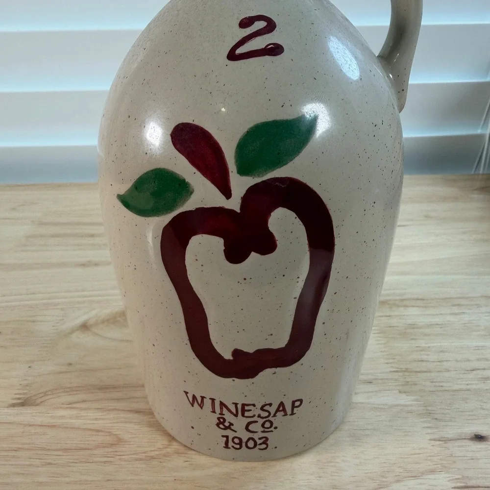 Vintage 1903 Winesap & Co. 2 Beige Apple Ceramic Decorative Crock  Jug Orchard